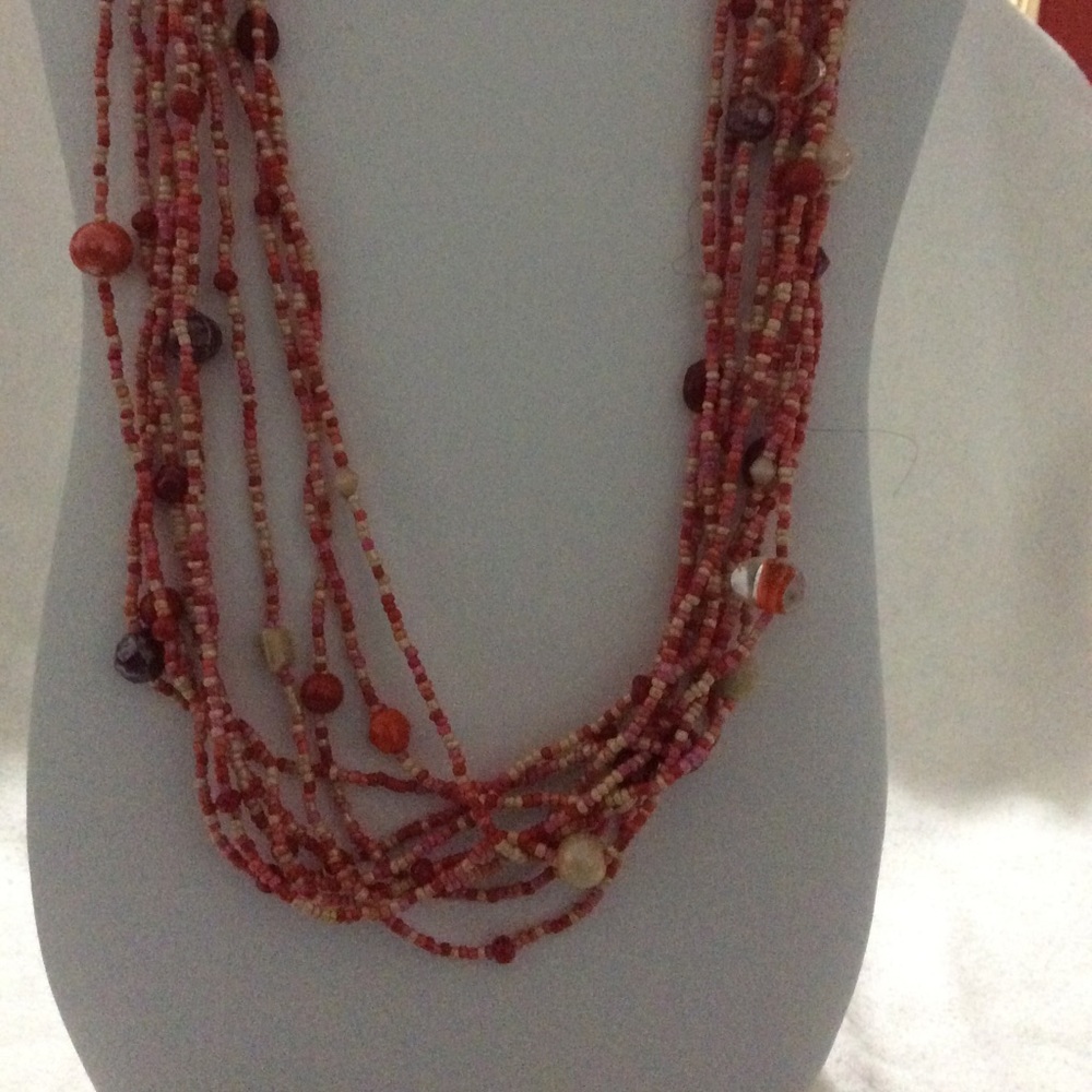 Chico's Multi-strand Red & Orange Beaded Necklace - Picture 3 of 3